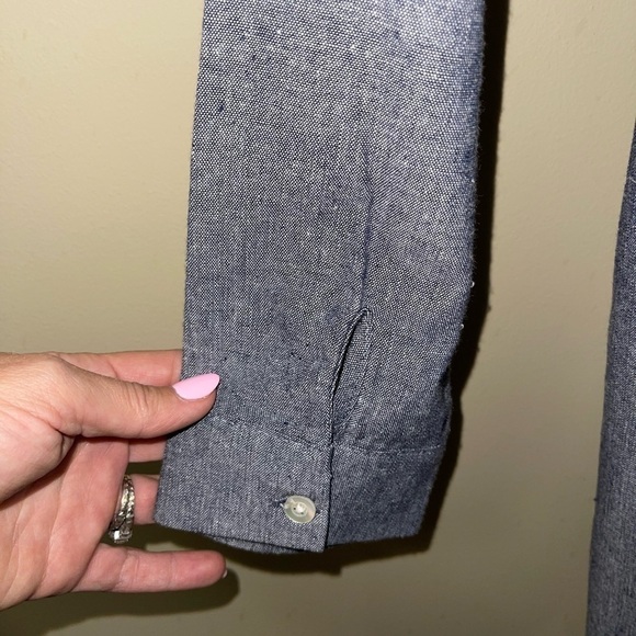 Mudpie Womens XS Pullover Blue Chambray Dress Ruffle Neck Long Sleeve EUC - Picture 6 of 6